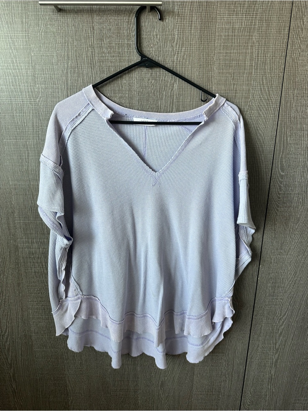 Lavender V-Neck Women's waffle knit Top - Picture 1 of 3